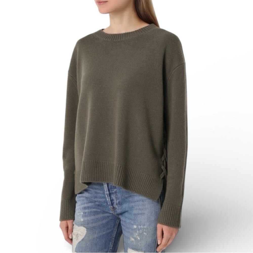 Vince 100% Cashmere Olive green Crew Neck Sweater with Side Tie- size small
